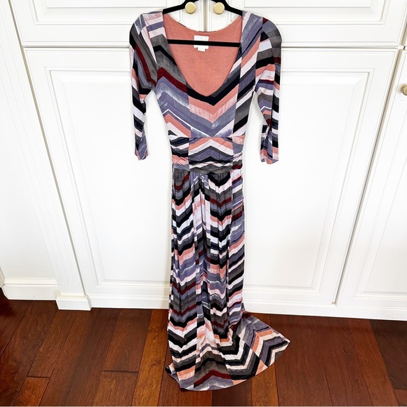 Anthropologie Maeve Novela Womens Chevron Striped Knit Stretch Maxi Dress Sz XS - Picture 4 of 13